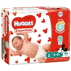 Huggies Nappies Essentials Infant Unisex Size 2 4-8kg 54 Pack x 4
