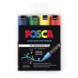 Uni Posca Paint Marker PC-7M  Broad 4.5mm Bullet Tip  Assorted Pack of 4