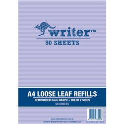 Writer Binder Refills A4 2mm Graph Reinforced Pack of 50