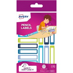 Avery Kids Pencil Labels 52 x 12mm Blue And Green 30 Labels