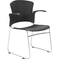 Focus Chair With Arms Chrome Sled Base Black Plastic Seat 