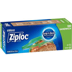 Ziploc Resealable Food Storage Sandwich Bags Pkt 100