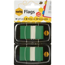 Marbig Flags Coloured Tip Twin Pack 25x44mm 50 sheet per pack Green Pack Of 2