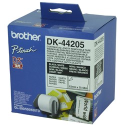 BROTHER LABEL PRINTER ROLLS DK-44205 Paper 62mm x 30.48m Removable Continuous White
