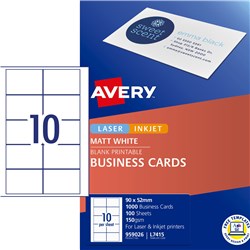 Avery Business Cards Laser & Inkjet Labels White L7415 90x52mm 10UP 1000 Cards