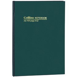 Collins No.5504 Notebooks Hard Cover A5 Ruled A-Z 168 Page Green