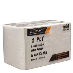 Napkins 1 Ply Qtr Fold White Luncheon Pkt 500